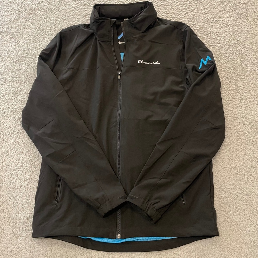 Travis Mathew M Series Windbreaker Jacket Men Large Black Full Zip Packable Hood